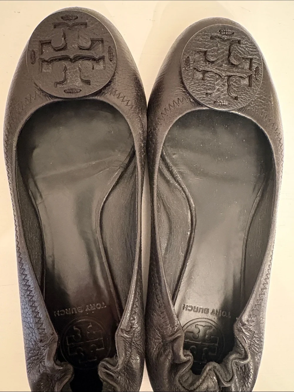 Tory Burch Black Leather Logo Ballet Flats